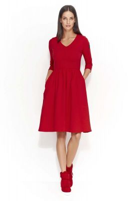 Czerwona Dresowa Sukienka z Szerokim Dołem