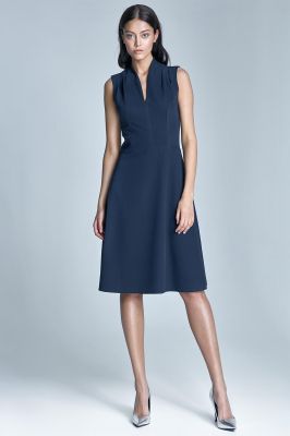 Dark Blue pleated shoulder seam dress