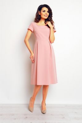 Powder pink midi dress with side box pleats