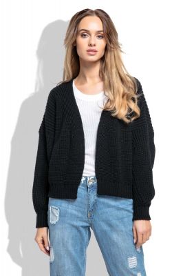 Czarny Krótki Sweter bez Zapięcia z Grubszym Splotem