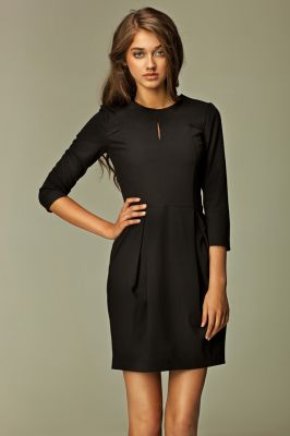 Seam Black Dress with Wide Pleated Skirt