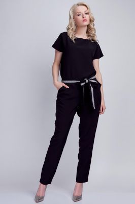 Black Jumpsuit With Checkered Waist Belt