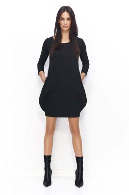 Czarna Dresowa Mini Sukienka Bombka