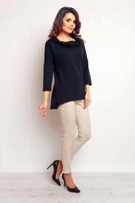 Navy blue blouse with wide turtle neckline