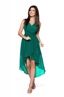 Zielona Zwiewna Asymetryczna Sukienka z Dekoltem V