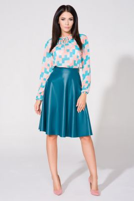 Electric blue flared skirt with gold zipper