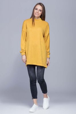 Miodowy Oversizowy Długi Sweter z Półgolfem