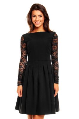 Black Sabrina Collar Lacey Pleat Dress