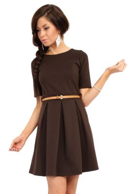 Brown Magnanimous Modern Belted Tea-length Dress
