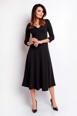 Czarna Elegancka Rozkloszowana Sukienka z Dekoltem V