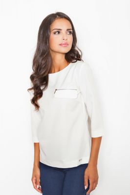 Off White Blouse with ¾ Sleeves and Back Zipper Fastening