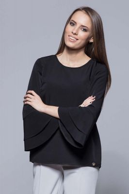 Czarna Elegancka Asymetryczna Bluzka z Hiszpańskim Rękawem