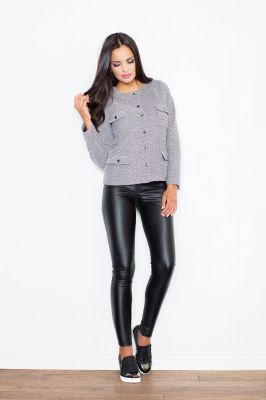Flecked Grey Cropped Jacket with Twin Chest and Side Pockets