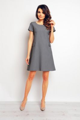 Grey shift dress with flap side pockets