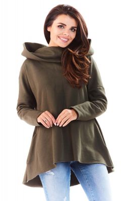 Khaki Bluza Asymetryczna z Kapturem