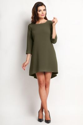 Elegant Olive Green Dress with Pleated Back