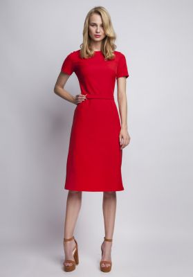 Red elegant dress with ornate waist belt