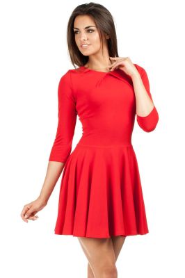 Red Pleated Neckline Flippy Dress