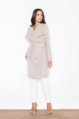 Oversized Double Breasted Beige Coat with Self Tie Belt